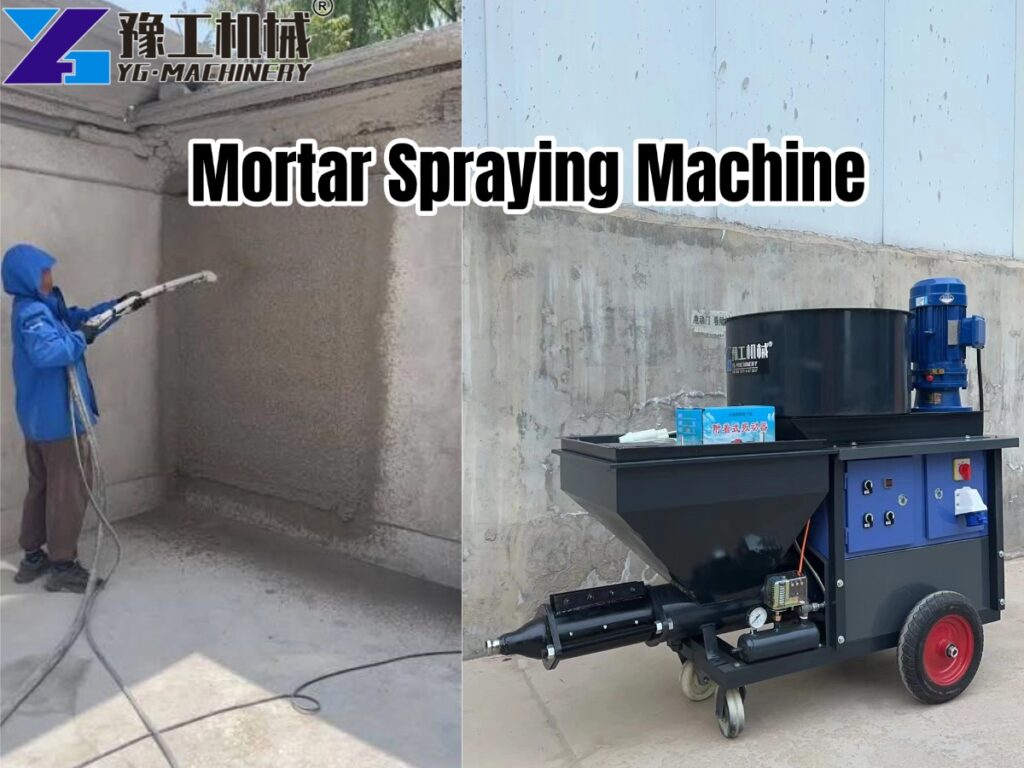 mortar spraying machine at work