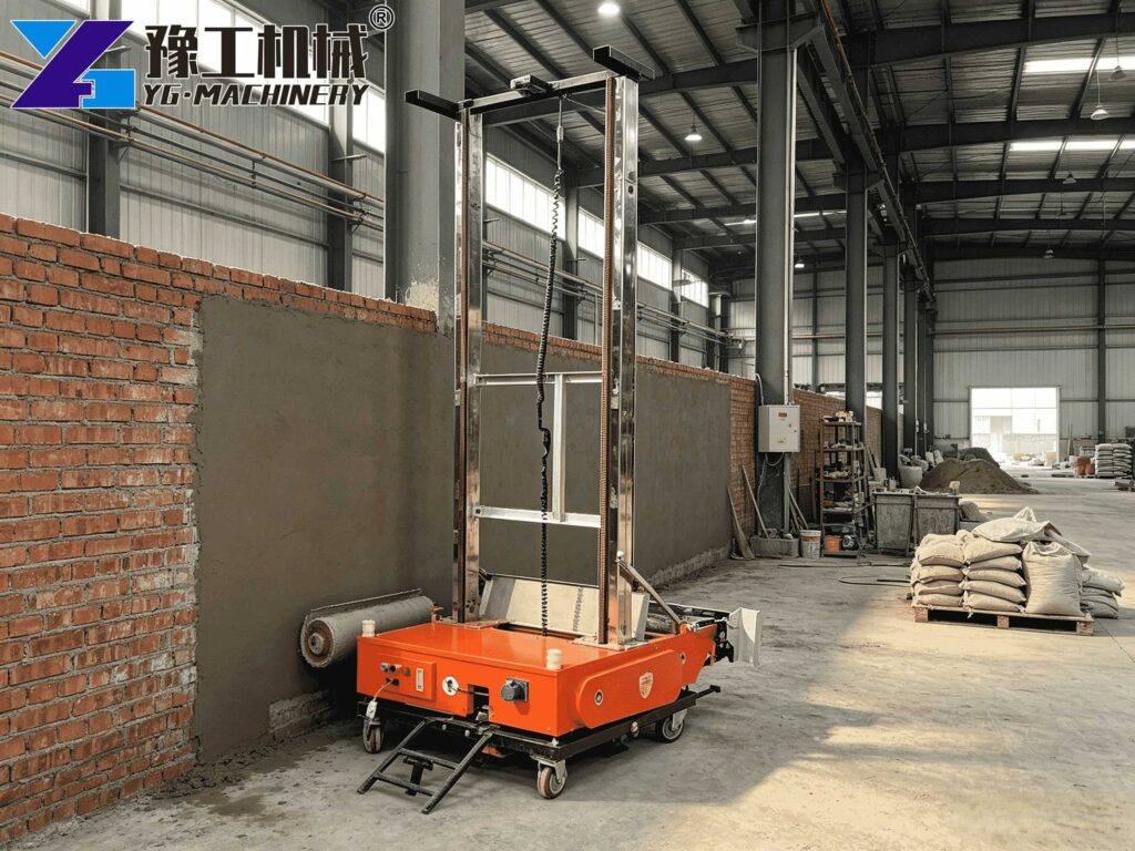 plastering machine on interior wall