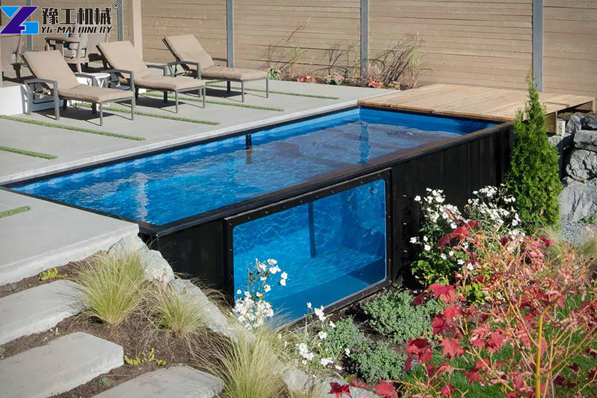 40ft Shipping Container Pool Exported to the UK above ground container pool garden view